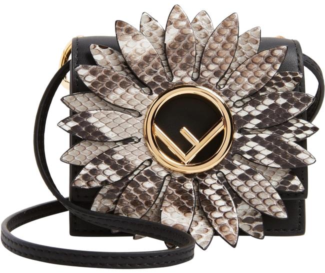 Fendi Mini Kan  Black Calfskin with Genuine Python Trim Cross Body Bag 
