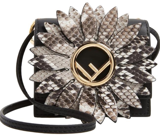 Fendi Mini Kan I with Trim Black Roccia LeatherGenuine Python Cross Body Bag 
