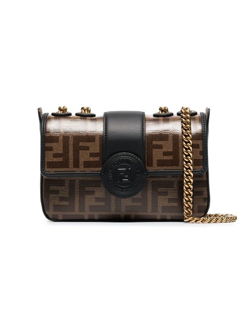 Fendi Mini Logo Print Brown Black Cross Body Bag 