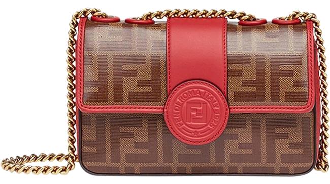 Fendi Mini Logo Print Brown Red Cross Body Bag 