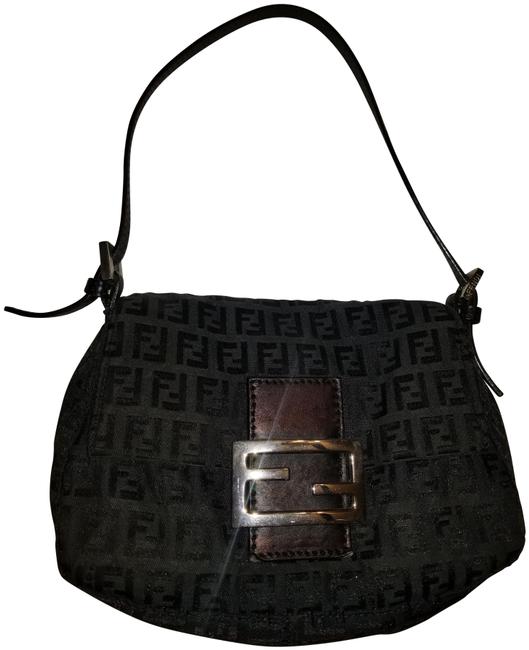 Fendi Mini Mama Baguette Black Zucchinno Canvas Clutch 