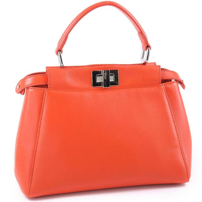 Fendi Mini Peekaboo 2way Shoulder 8bn244 Calf Ladies Handbag Orange Satchel 
