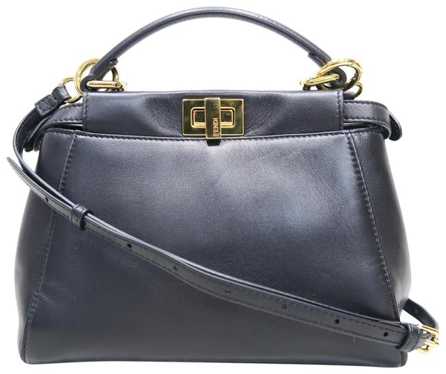 Fendi Mini Peekaboo Black Calfskin Leather Satchel 