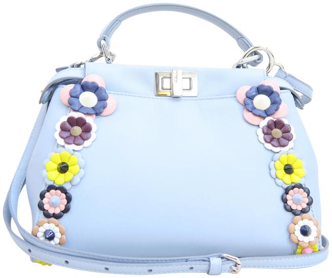 Fendi Mini Peekaboo Blue Lambskin Leather Satchel 