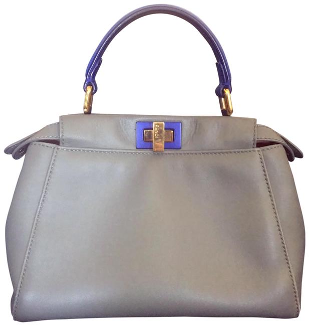 Fendi Mini Peekaboo Gray Blue and Red Inside Leather Satchel 