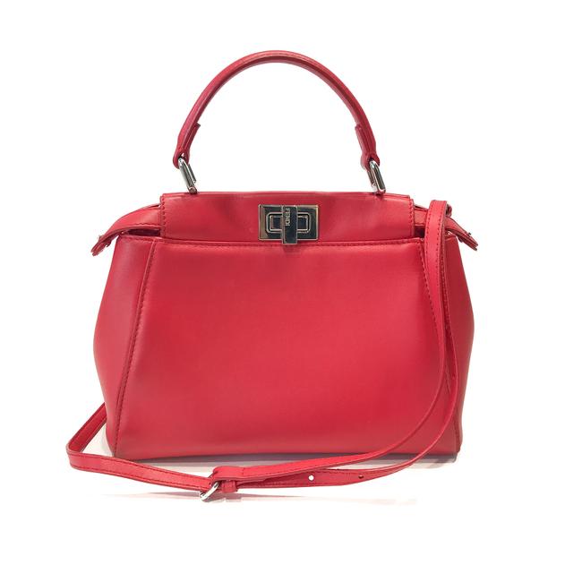 Fendi Mini Peekaboo Red Leather Satchel 