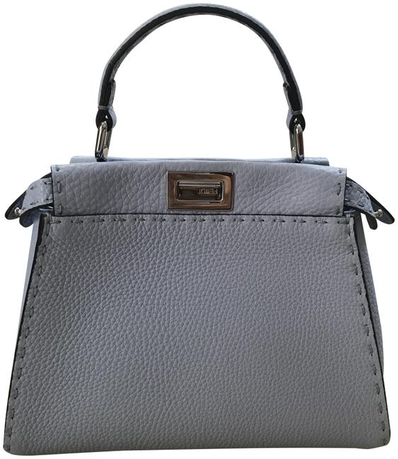 Fendi Mini Peekaboo Selleria Celeste Sky Blue Leather Satchel 