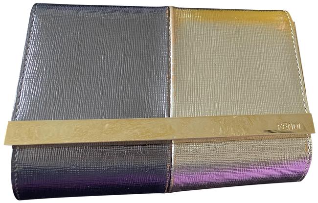 Fendi Mini Rush Metallic Gold Saffiano Leather Clutch 