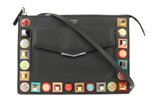 Fendi Mini Studded Black Calfskin Leather Cross Body Bag 