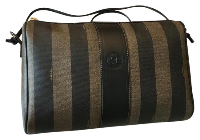 Fendi Minty Lg Pequin Classic TobaccoBlack Cross Body Bag 