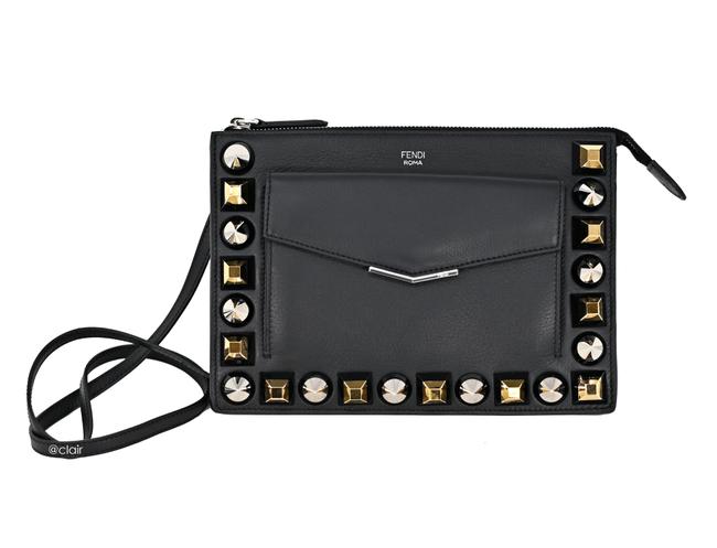 Fendi Mixed Stud Calf Pouch Black Leather Cross Body Bag 