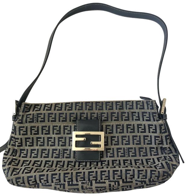 Fendi Monogram Baguette Blue Navy Blue Canvas Satchel 