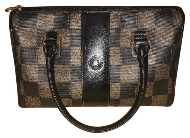 Fendi Monogram BlackBrown Canvas Satchel 