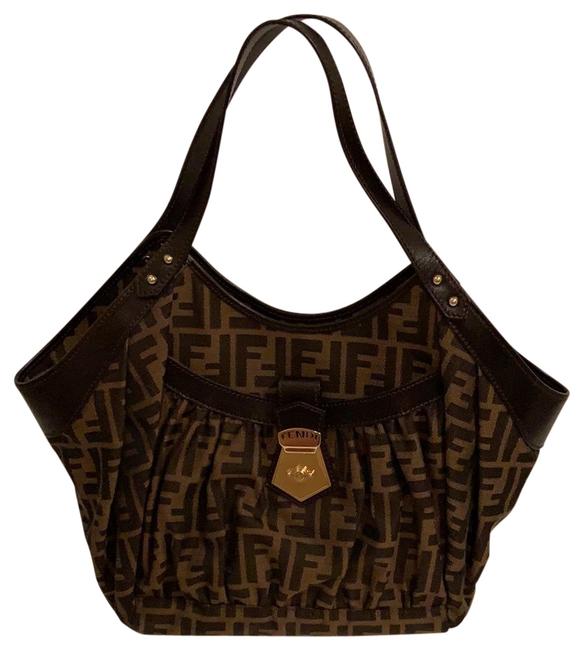 Fendi Monogram Brown Canvas with Leather Trim Satchel 