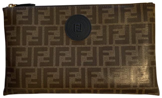 Fendi Monogram Brown Leather Clutch 