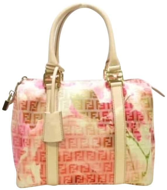 Fendi Monogram Floral Ff Forever Boston 228031 Pink Coated Canvas Satchel 