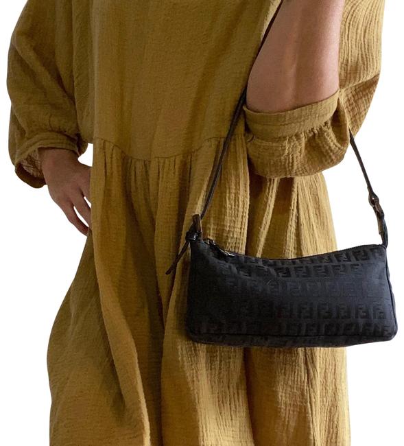 Fendi Monogram Jacquard Purse Black Fabric and Leather Satchel 