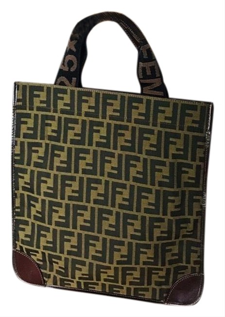 Fendi Tote Bag Monogram Logos Brown Satchel 