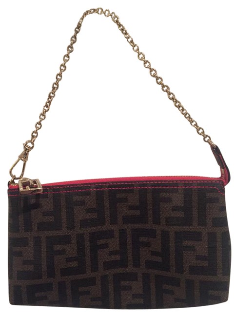 Fendi Monogram Pouchette with Pink Details Canvas Clutch 