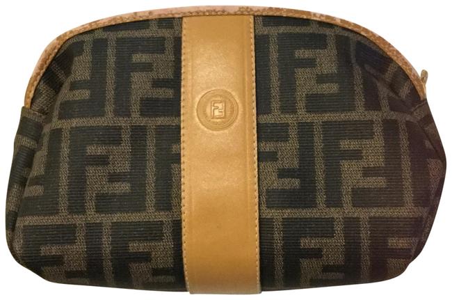 Fendi Monogram with Trim Brown Canvas and Leather Clutch 