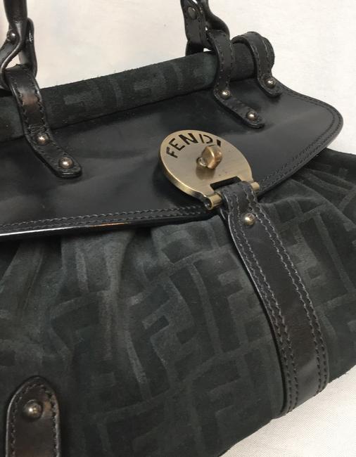 Fendi Monogramed Black Suede Leather Satchel 