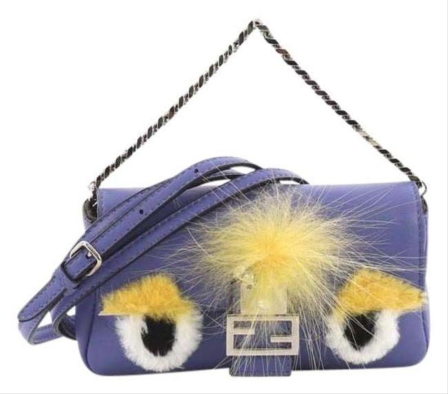 Fendi Monster Baguette and Fur Micro Purple Leather Cross Body Bag 