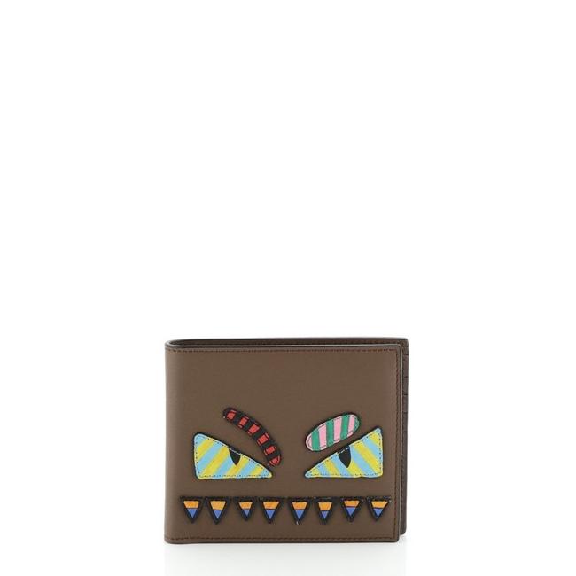 Fendi Monster Bifold Wallet Compact Brown Leather Clutch 