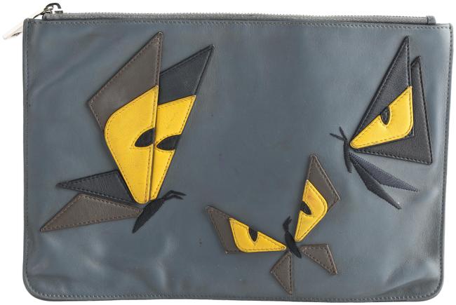 Fendi Monster Butterfly Pouch Blue Leather Clutch 