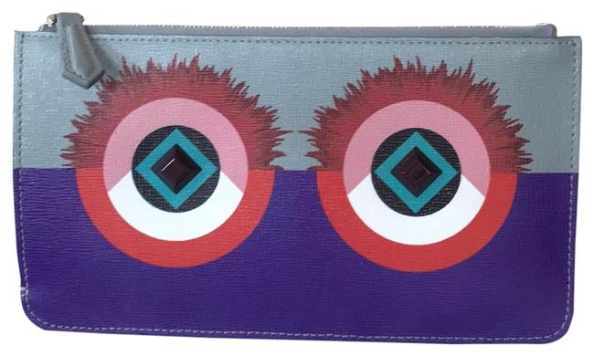 Fendi Monster Eye Flat Pouch PurpleBlueRed Leather Clutch 