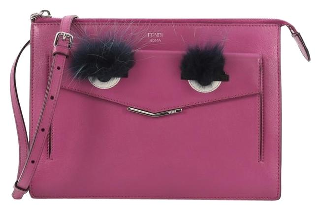 Fendi Monster Front Pocket Pink Leather with Fur Clutch 