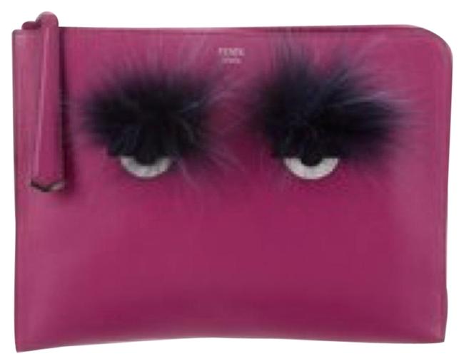 Fendi Monster Magenta Leather Clutch 