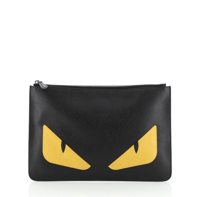 Fendi Monster Pouch Medium Black Leather Clutch 
