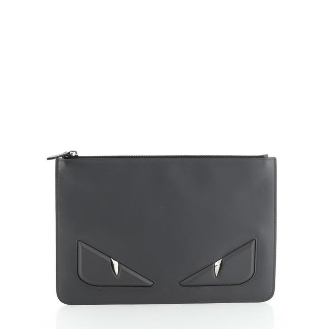 Fendi Monster Pouch Medium Gray Leather Clutch 