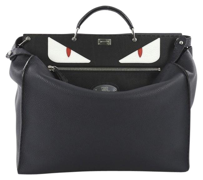 Fendi XL Monster Selleria Peekaboo Navy Blue Leather Satchel 