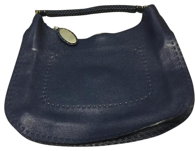 Fendi Navy Blue Leather Satchel 
