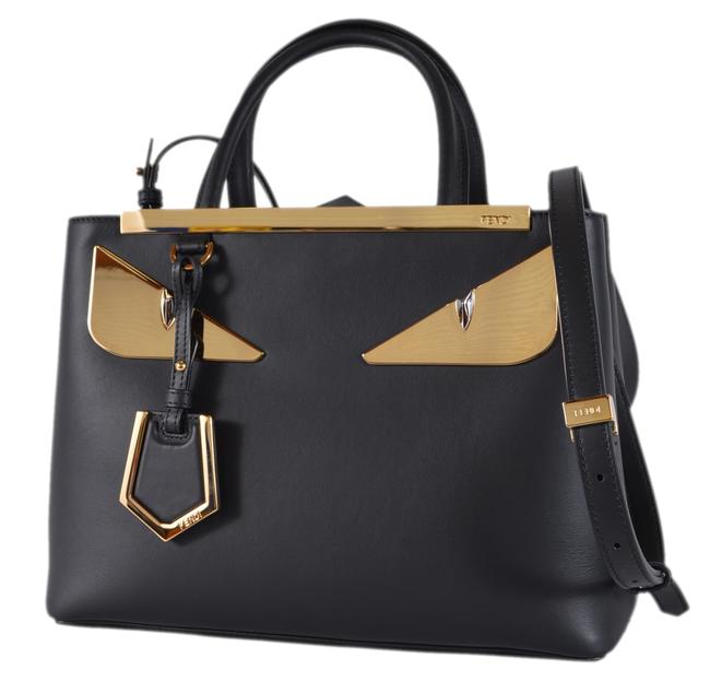 Fendi New 8bh253 Bug Eyes 2 Jours Purse Black Leather Cross Body Bag 