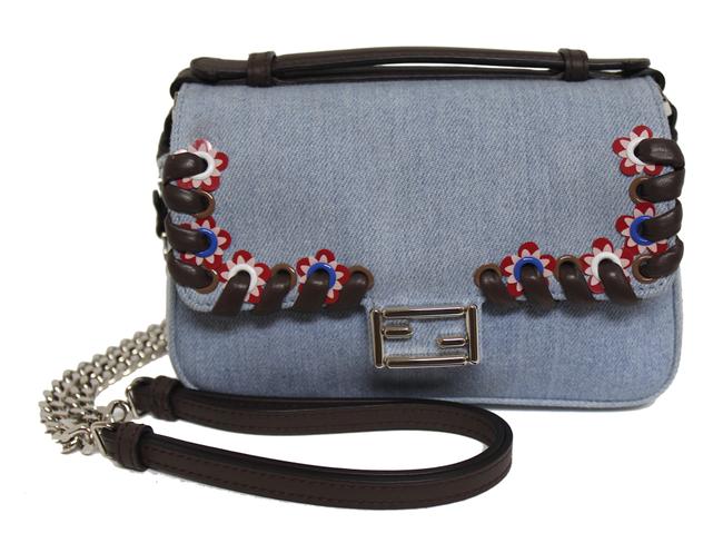 Fendi Messenger New Double Micro Baguette Denim Blue Leather Cross Body Bag 