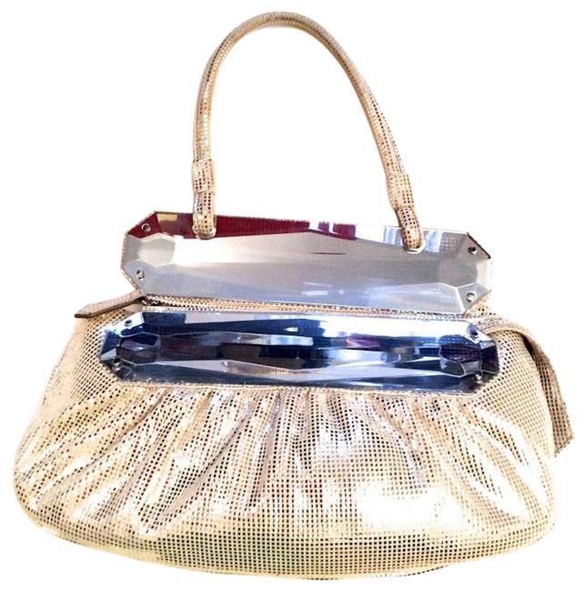 Fendi New Fabulous Metallic Leather and Suede Silvery White Clutch 