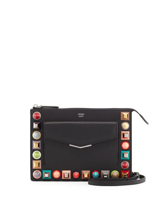 Fendi New Mini Studded Pouch Black Leather Cross Body Bag 