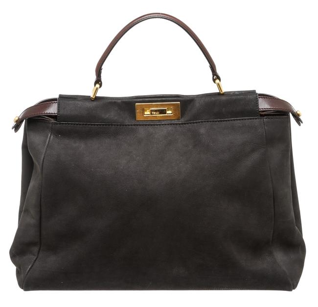 Fendi Nubuck Large Peekaboo Black Leather Satchel 