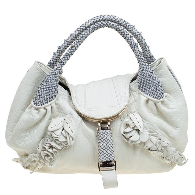 Fendi Off Textured Large Spy White Leather Hobo Bag 