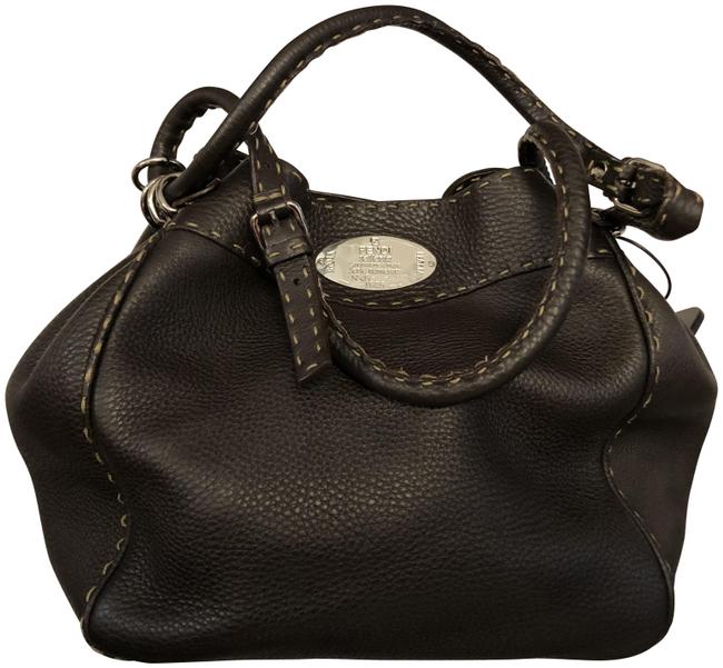 Fendi Pebbled Dark Brown Leather Satchel 