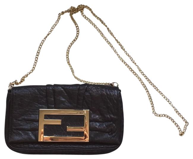 Fendi Clutch Pebbled Or Black Leather Cross Body Bag 