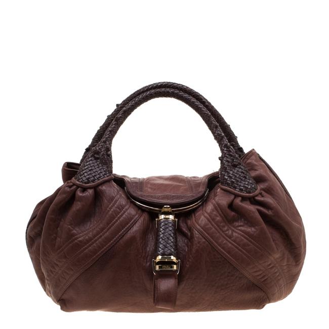 Fendi Pebbled Spy Brown Leather Hobo Bag 