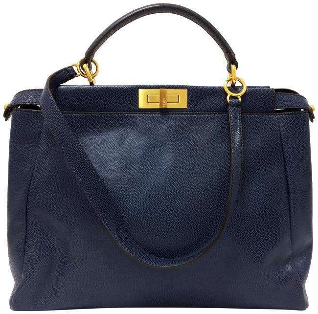 Fendi Peekabo Blue Leather Satchel 