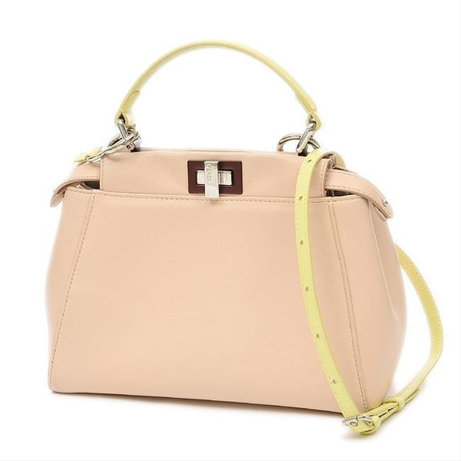 Fendi Peekaboo 2way 8bn244 Pink Beige  Yellow Leather Satchel 