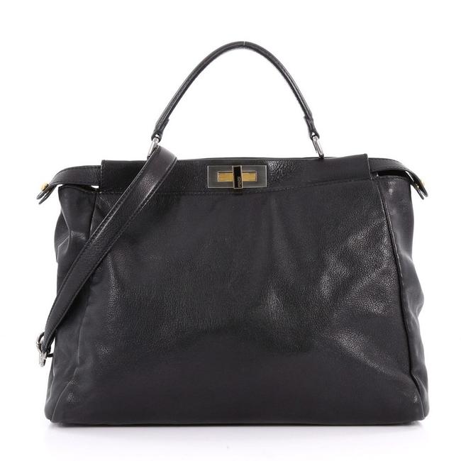 Fendi Peekaboo Handbag Large Black Leather Satchel 