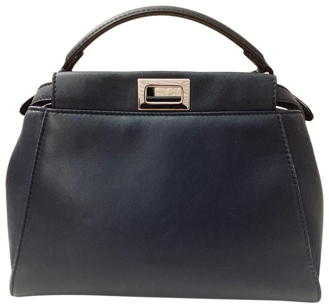 Fendi Peekaboo Iconic Mini Dark Blue Nappa Leather Satchel 