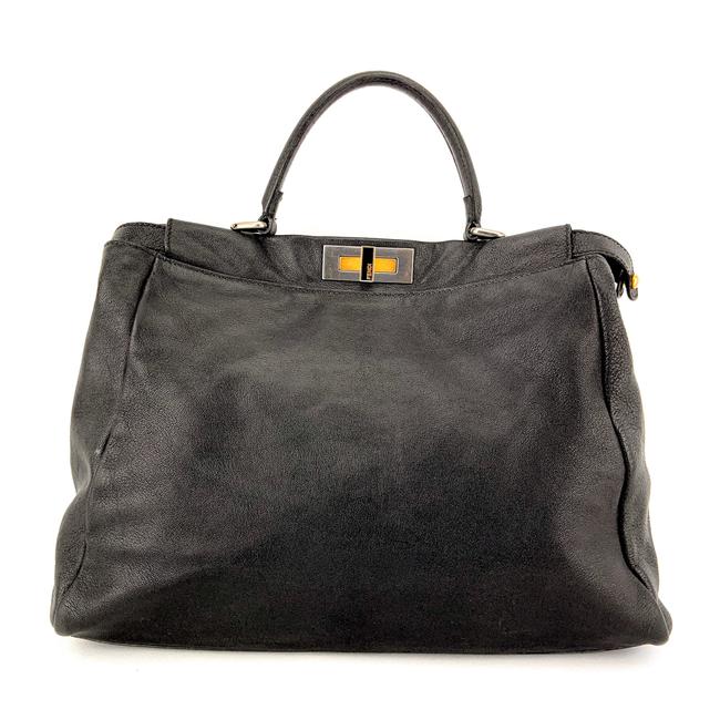 Fendi Peekaboo Large Black Pebbled Leather Satchel 