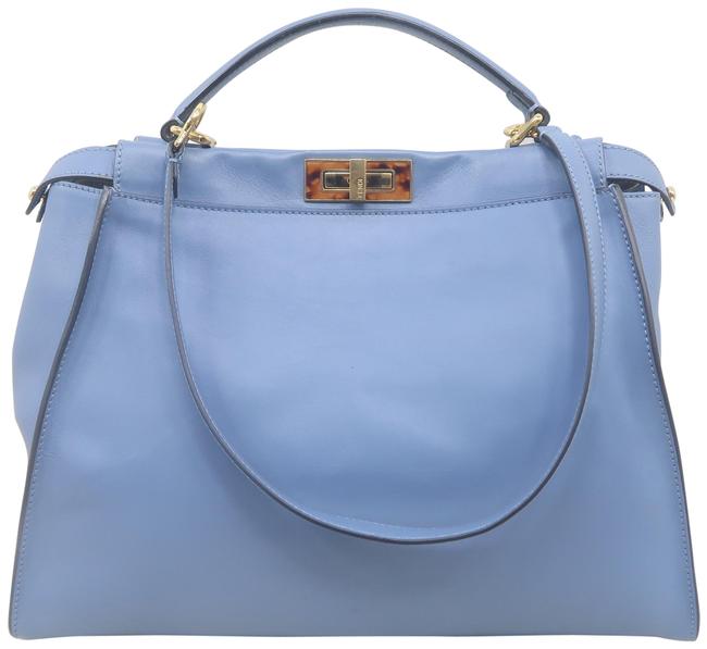 Fendi Peekaboo Large Blue Calfskin Leather Satchel 